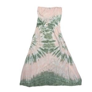 GYPSY 05 Whimsy Boho Womens Medium M Green Tie Dye Silk Strapless Maxi Dress
